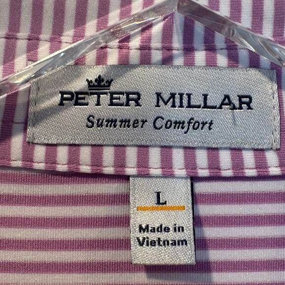 Peter Millar Summer Comfort Pink Striped Golf Polo Shirt Mens Size Large (1915) - Picture 4 of 6